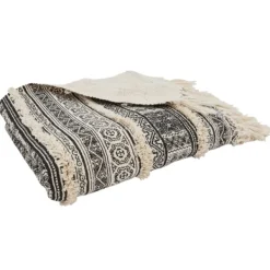 Blankets & Throws-Kirkland's Home Black Beige Block Print Throw Blanket Black/Tan