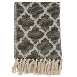 Blankets & Throws-Kirkland's Home Black Beige Fringe Geometric Throw Blanket Black/Tan