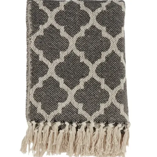 Blankets & Throws-Kirkland's Home Black Beige Fringe Geometric Throw Blanket Black/Tan