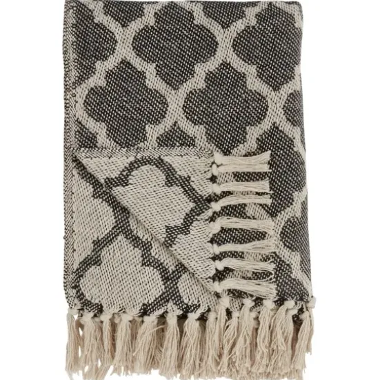 Blankets & Throws-Kirkland's Home Black Beige Fringe Geometric Throw Blanket Black/Tan