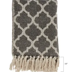 Blankets & Throws-Kirkland's Home Black Beige Fringe Geometric Throw Blanket Black/Tan