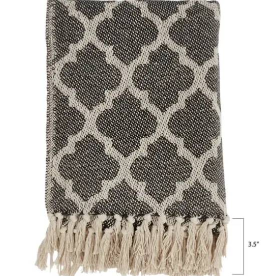 Blankets & Throws-Kirkland's Home Black Beige Fringe Geometric Throw Blanket Black/Tan