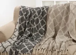 Blankets & Throws-Kirkland's Home Black Beige Fringe Geometric Throw Blanket Black/Tan