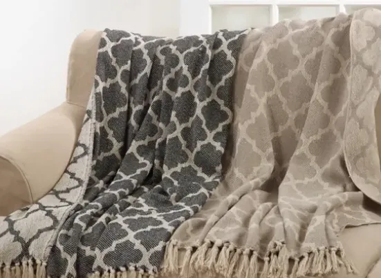Blankets & Throws-Kirkland's Home Black Beige Fringe Geometric Throw Blanket Black/Tan