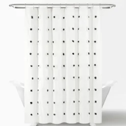 Shower Curtains-Kirkland's Home Black Boho Tufted Circles Shower Curtain Black/White