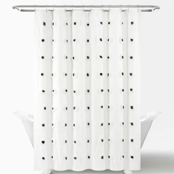 Shower Curtains-Kirkland's Home Black Boho Tufted Circles Shower Curtain Black/White