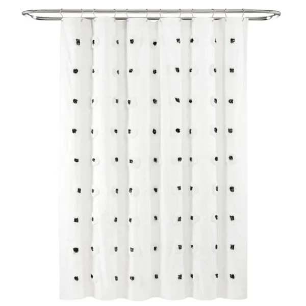Shower Curtains-Kirkland's Home Black Boho Tufted Circles Shower Curtain Black/White