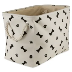 Baskets & Boxes-Kirkland's Home Black Bone And Paw Print Rectangle Pet Basket Black/White