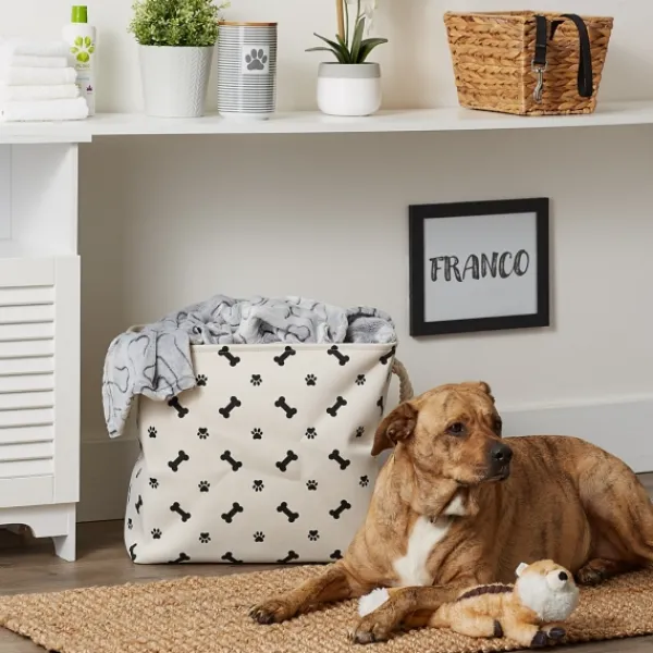 Baskets & Boxes-Kirkland's Home Black Bone And Paw Print Rectangle Pet Basket Black/White