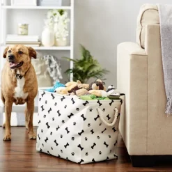 Baskets & Boxes-Kirkland's Home Black Bone And Paw Print Rectangle Pet Basket Black/White