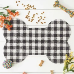 Kitchen & Floor Mats-Kirkland's Home Black Buffalo Check Bone Pet Bowl Mat Black/White