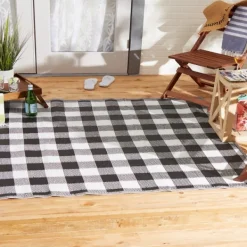 Outdoor Rugs-Kirkland's Home Black Buffalo Check Indoor/Outdoor Area Rug, 5X8 Black/White