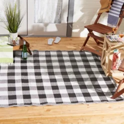 Outdoor Rugs-Kirkland's Home Black Buffalo Check Indoor/Outdoor Area Rug, 5X8 Black/White
