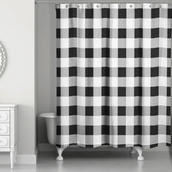 Shower Curtains-Kirkland's Home Black Buffalo Check Shower Curtain Black/White