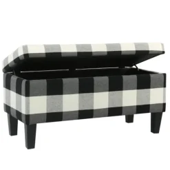 Benches & Ottomans-Kirkland's Home Black Buffalo Check Storage Bench Black/White