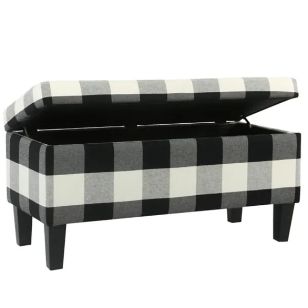 Benches & Ottomans-Kirkland's Home Black Buffalo Check Storage Bench Black/White