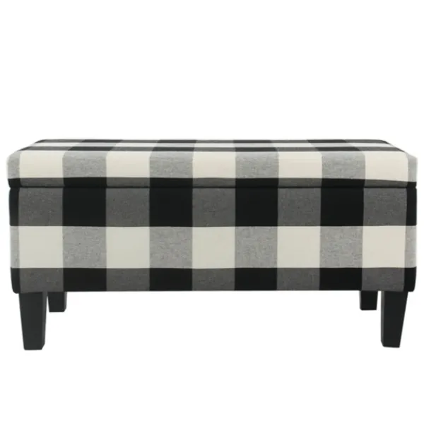 Benches & Ottomans-Kirkland's Home Black Buffalo Check Storage Bench Black/White