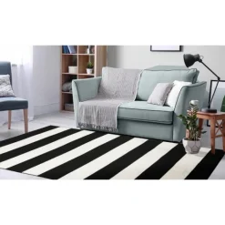 Outdoor Rugs-Kirkland's Home Black Cabana Stripe Indoor/Outdoor Area Rug, 3X5 Black/White
