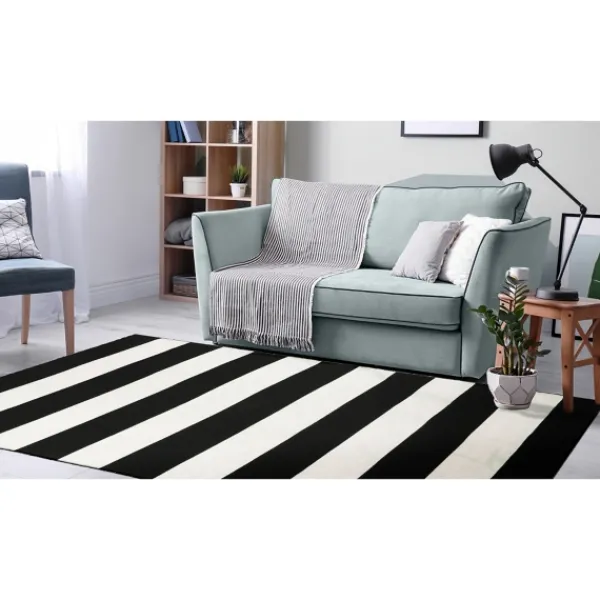 Outdoor Rugs-Kirkland's Home Black Cabana Stripe Indoor/Outdoor Area Rug, 3X5 Black/White