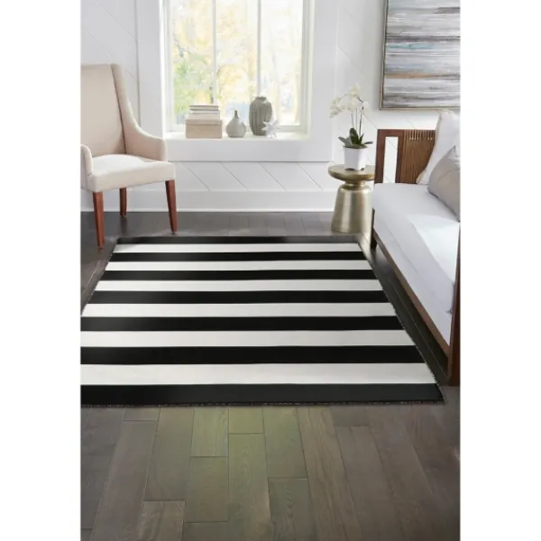 Outdoor Rugs-Kirkland's Home Black Cabana Stripe Indoor/Outdoor Area Rug, 3X5 Black/White