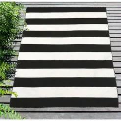 Outdoor Rugs-Kirkland's Home Black Cabana Stripe Indoor/Outdoor Area Rug, 3X5 Black/White
