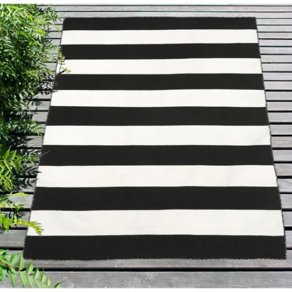 Outdoor Rugs-Kirkland's Home Black Cabana Stripe Indoor/Outdoor Area Rug, 3X5 Black/White