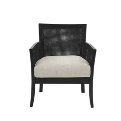 Accent Chairs-Kirkland's Home Black Cane Cushioned Accent Chair Gray