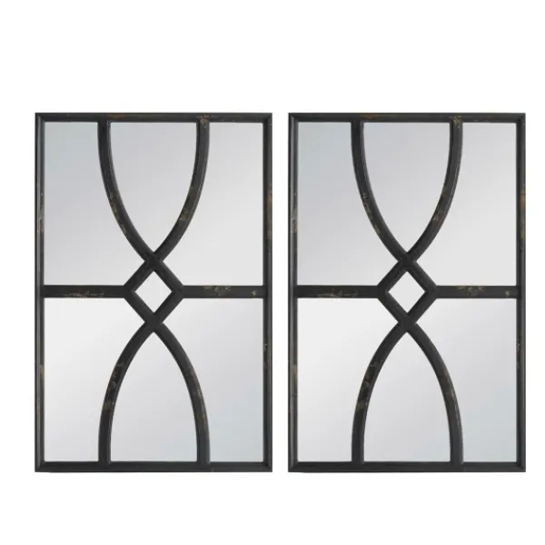 Decorative Mirrors-Kirkland's Home Black Carved Wooden Frame Wall Mirrors, Set Of 2