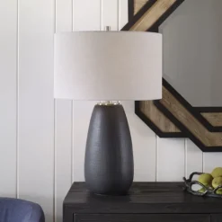 Table Lamps-Kirkland's Home Black Ceramic Gridline Table Lamp Gray
