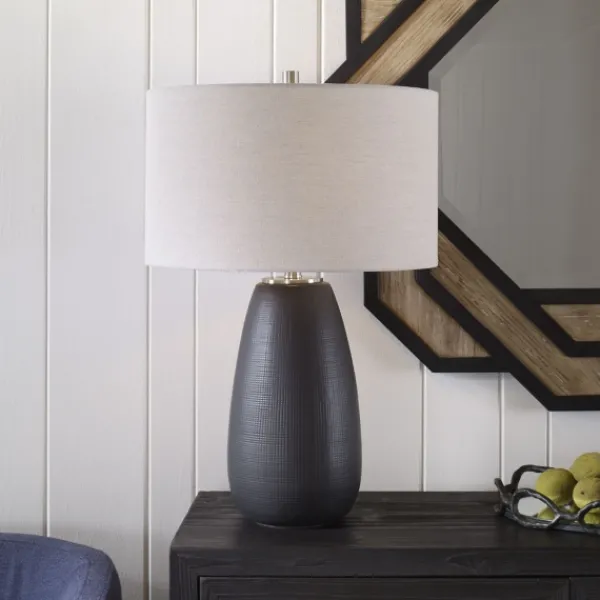 Table Lamps-Kirkland's Home Black Ceramic Gridline Table Lamp Gray