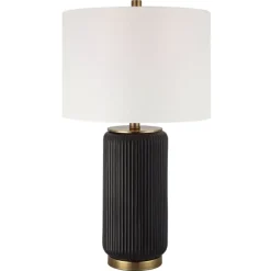 Table Lamps-Kirkland's Home Black Ceramic Ribbed Table Lamp White