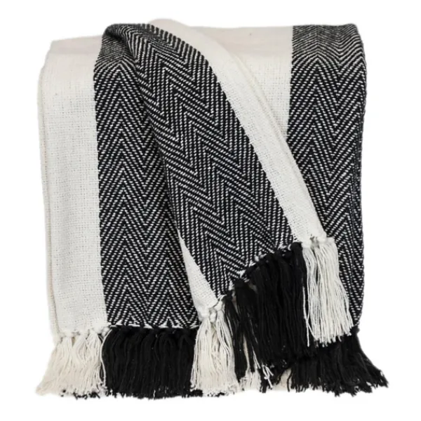 Blankets & Throws-Kirkland's Home Black Chalet Striped Fringe Throw Black/White