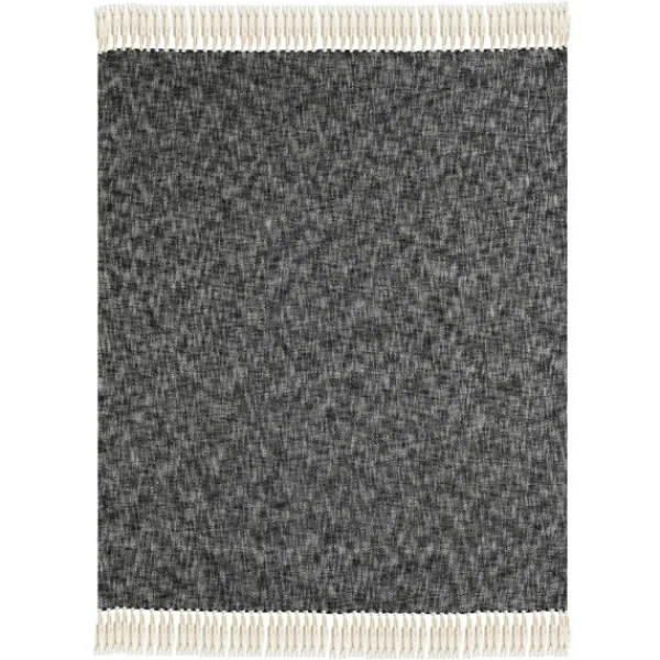 Blankets & Throws-Kirkland's Home Black Chambray Fringe Throw Black/White
