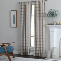 Curtains & Drapes-Kirkland's Home Black Checkered Single Curtain Panel, 84 In. Black/Tan