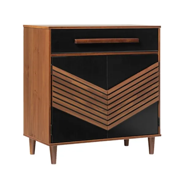 Cabinets & Sideboards-Kirkland's Home Black Chevron Wood Single Drawer Cabinet