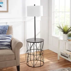 Floor Lamps-Kirkland's Home Black Cross Caged Table Base Floor Lamp White