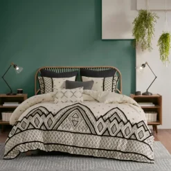 Comforters-Kirkland's Home Black Diamond 3-Pc. Full/Queen Comforter Set Black/Ivory