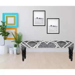 Benches & Ottomans-Kirkland's Home Black Diamond Tufted Modern Bench Gray/White