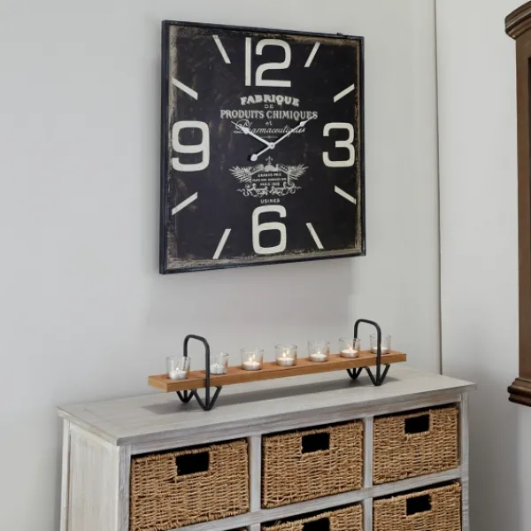 Clocks-Kirkland's Home Black Distressed Wood Face Square Clock