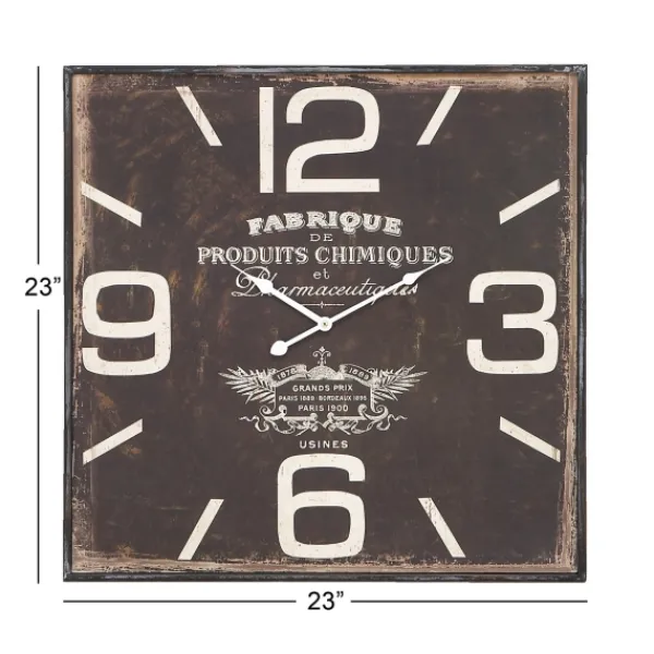 Clocks-Kirkland's Home Black Distressed Wood Face Square Clock