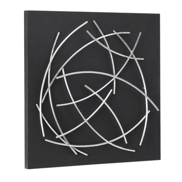 Wall Plaques-Kirkland's Home Black Frame Silver Abstract Lines Wall Plaque Black/Silver