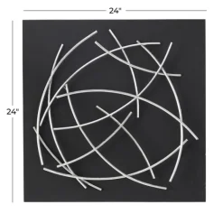 Wall Plaques-Kirkland's Home Black Frame Silver Abstract Lines Wall Plaque Black/Silver