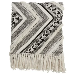 Blankets & Throws-Kirkland's Home Black Geometric Diamond Throw Black/White