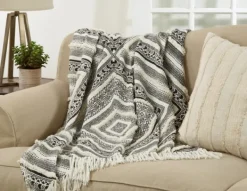 Blankets & Throws-Kirkland's Home Black Geometric Diamond Throw Black/White