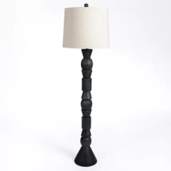 Floor Lamps-Kirkland's Home Black Geometric Floor Lamp Tan