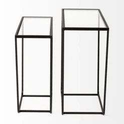 Accent & End Tables-Kirkland's Home Black Geometric Nesting Accent Tables, Set Of 2