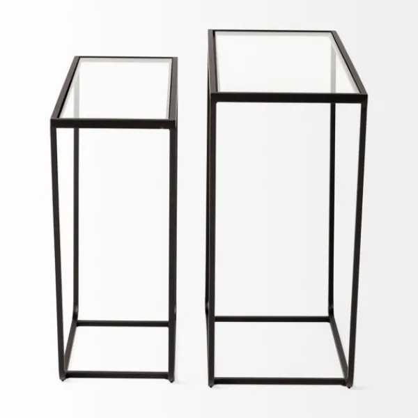 Accent & End Tables-Kirkland's Home Black Geometric Nesting Accent Tables, Set Of 2