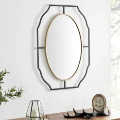 Decorative Mirrors-Kirkland's Home Black Gold Scalloped Oval Frame Wall Mirror