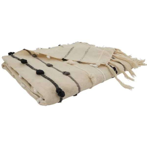 Blankets & Throws-Kirkland's Home Black Gray Dot Striped Throw Blanket Ivory