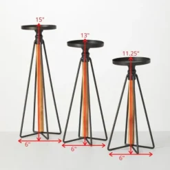 Candle Holders-Kirkland's Home Black Hairpin 3-Pc. Pillar Candle Holder Set Brown/Black
